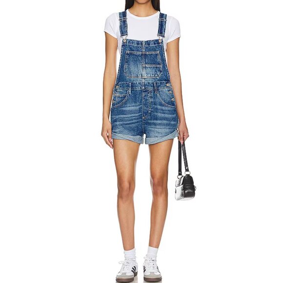 Free People Denim - Free People Ziggy Shortall We The Free Womens Denim Short Overalls size XL Blue